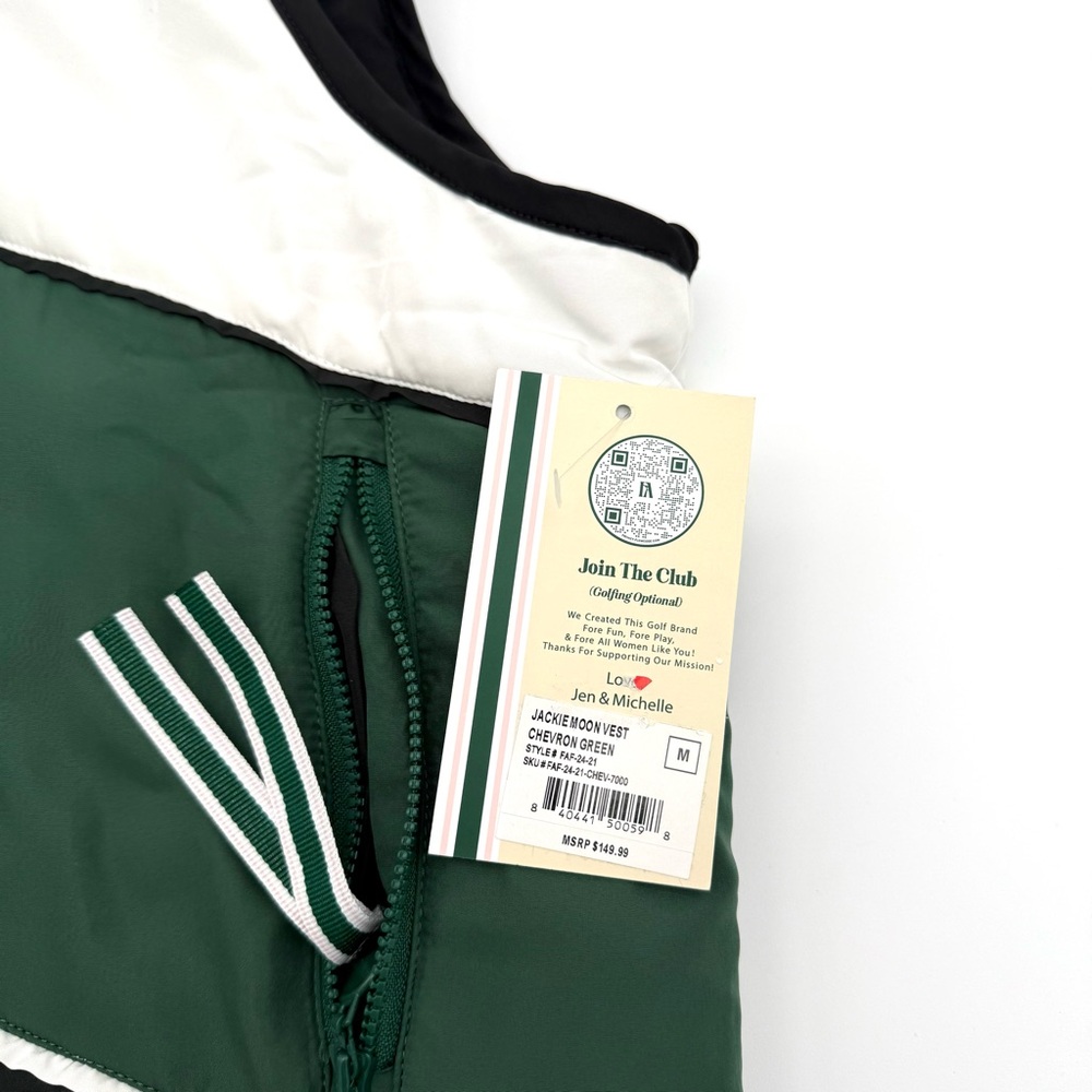 NWT New Fore All Womens Jackie Moon Vest Medium M Chevron Green Zip Button Puffy - Picture 7 of 7